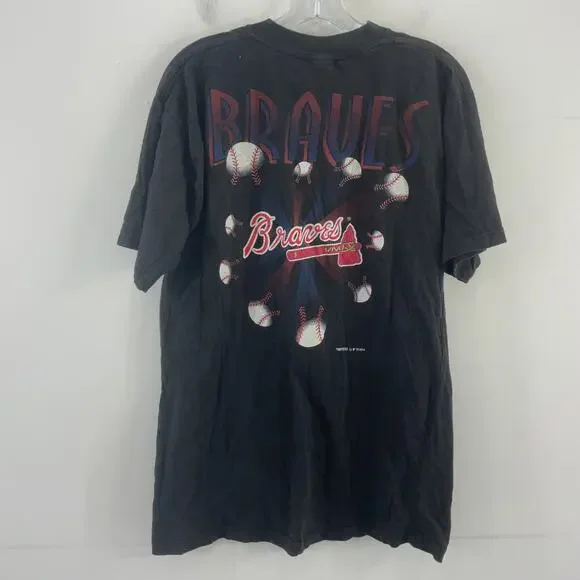 Black VTG Atlanta Braves Baseball ‘94 Competitor Cotton T-Shirt Men's L Preowned - Picture 2 of 5